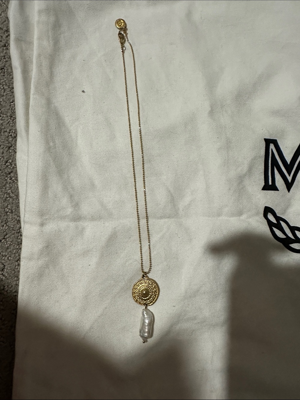 Gold Medallion Necklace with Baroque Pearl